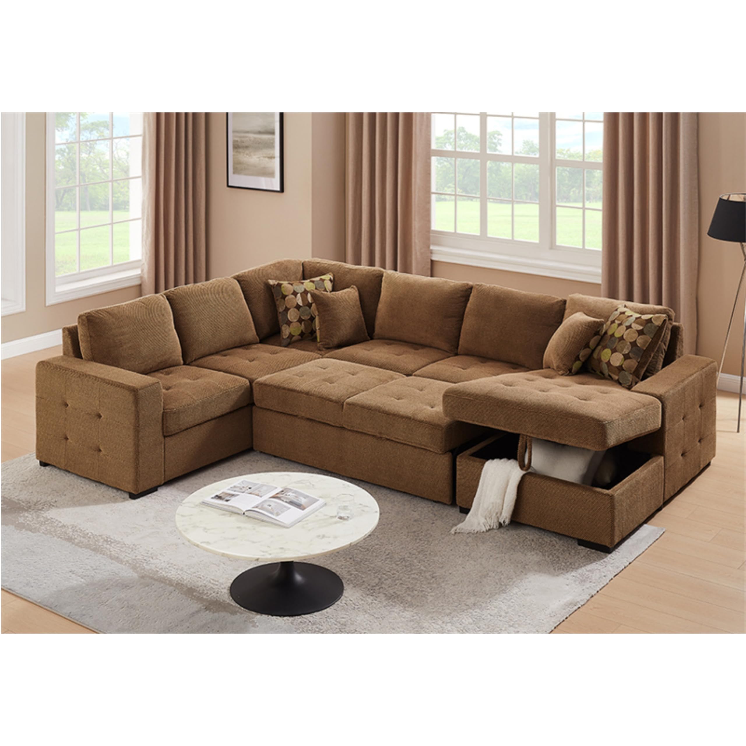 THSUPER Sectional Sleeper Sofa with Pull Out Bed, Oversized Sectional Couch with Storage Chaise U Shape Sleeper Sectional Sofa B