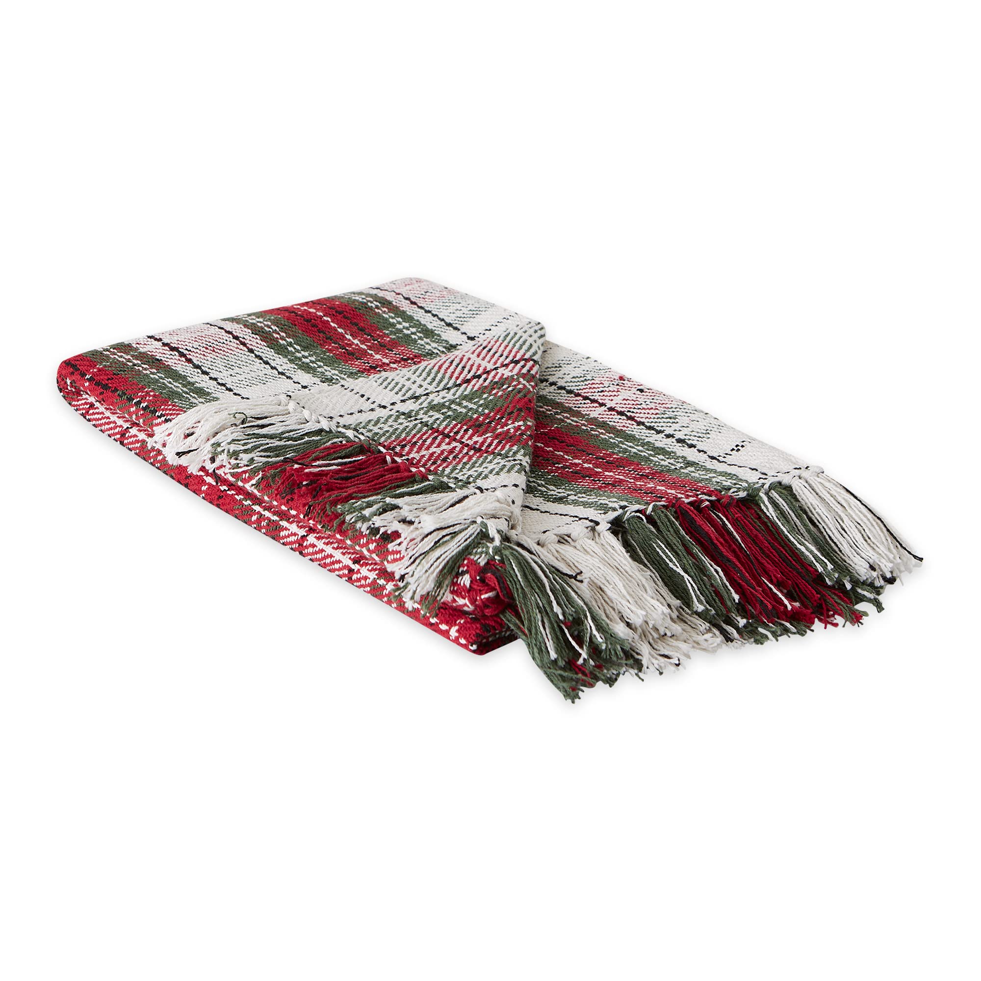 DII Christmas Plaid D  cor Collection Recycled Cotton Throw Size Holiday Blankets, 50x60, Cozy White