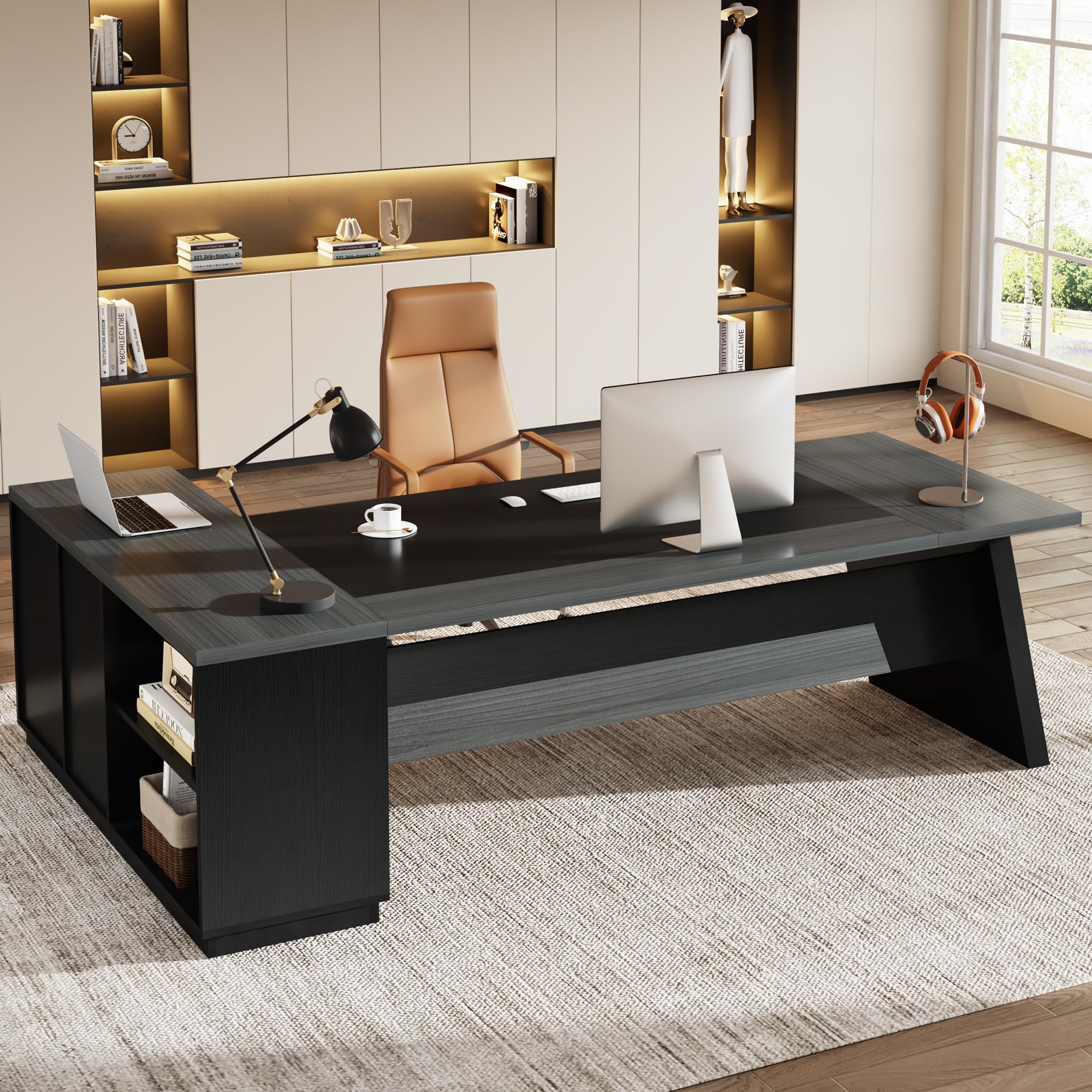 Tribesigns 78  L-Shaped Executive Desk, Large Modern Office Desk with Drawers and Lateral File Cabinet, Business Furniture with 