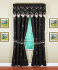 Todays Curtain Verona Reverse Embroidery Panel Pair and Tiebacks, 84, Black/Rose, 80 W X 84 L