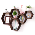 WONFUlity Hexagon Floating Shelves Set of 5, Honeycomb Shelves Wall Mounted Wood Farmhouse Storage Wall Shelf for Bathroom, Kitc
