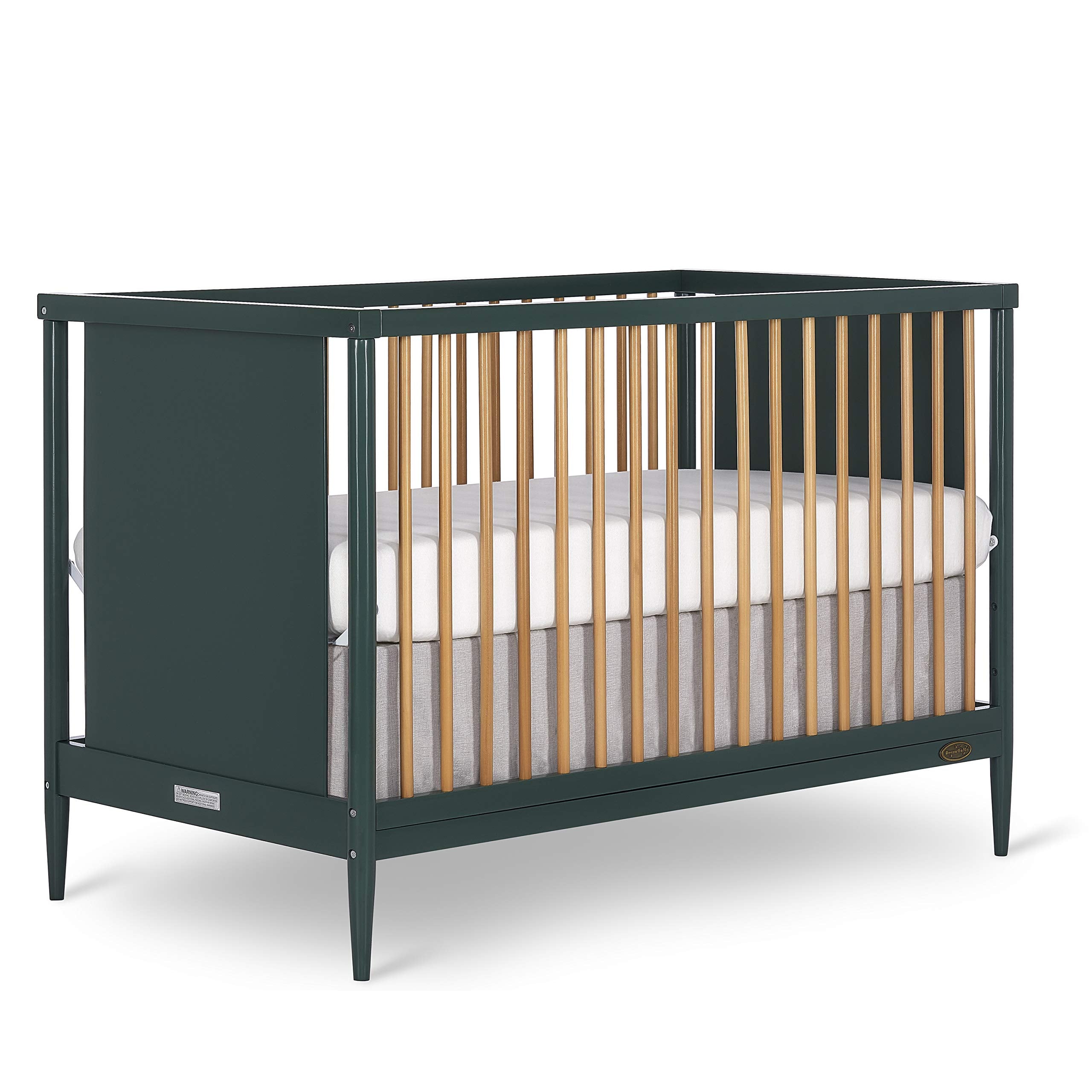Dream On Me Clover 4-in-1 Modern Island Crib with Rounded Spindles in Olive, Convertible Crib, Mid-Century Meets Modern, Coordin