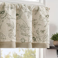 jinchan Linen Floral Valance Curtain for Kitchen Green Flower on Beige for Windows Room Darkening Farmhouse Valance Double Layer