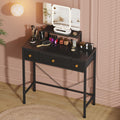 HIGDBFE Small Makeup Vanity Desk 27.5W with Mirror and Lights, Vanity Desk with 3 Fabric Drawers and Height-Adjustable Stand, 