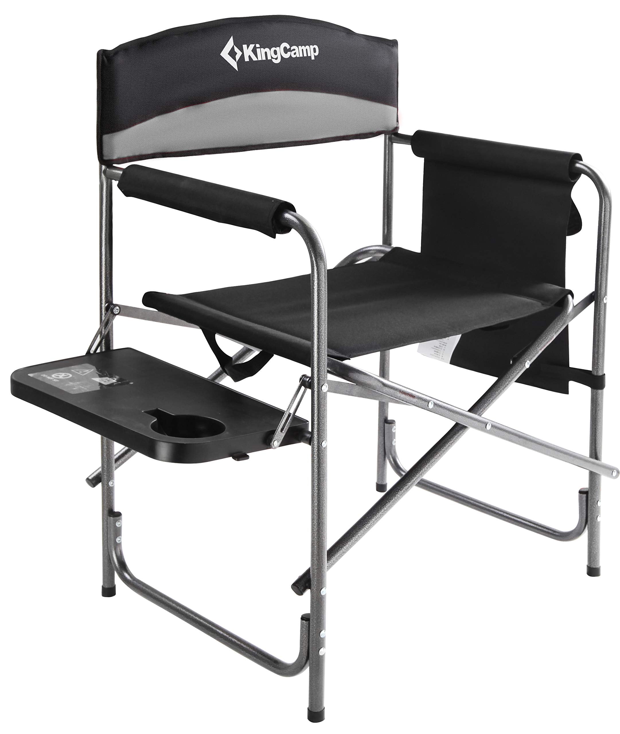KingCamp Camping Foldable Padded Director Arm Chair with Side Table and Pocket, Grey