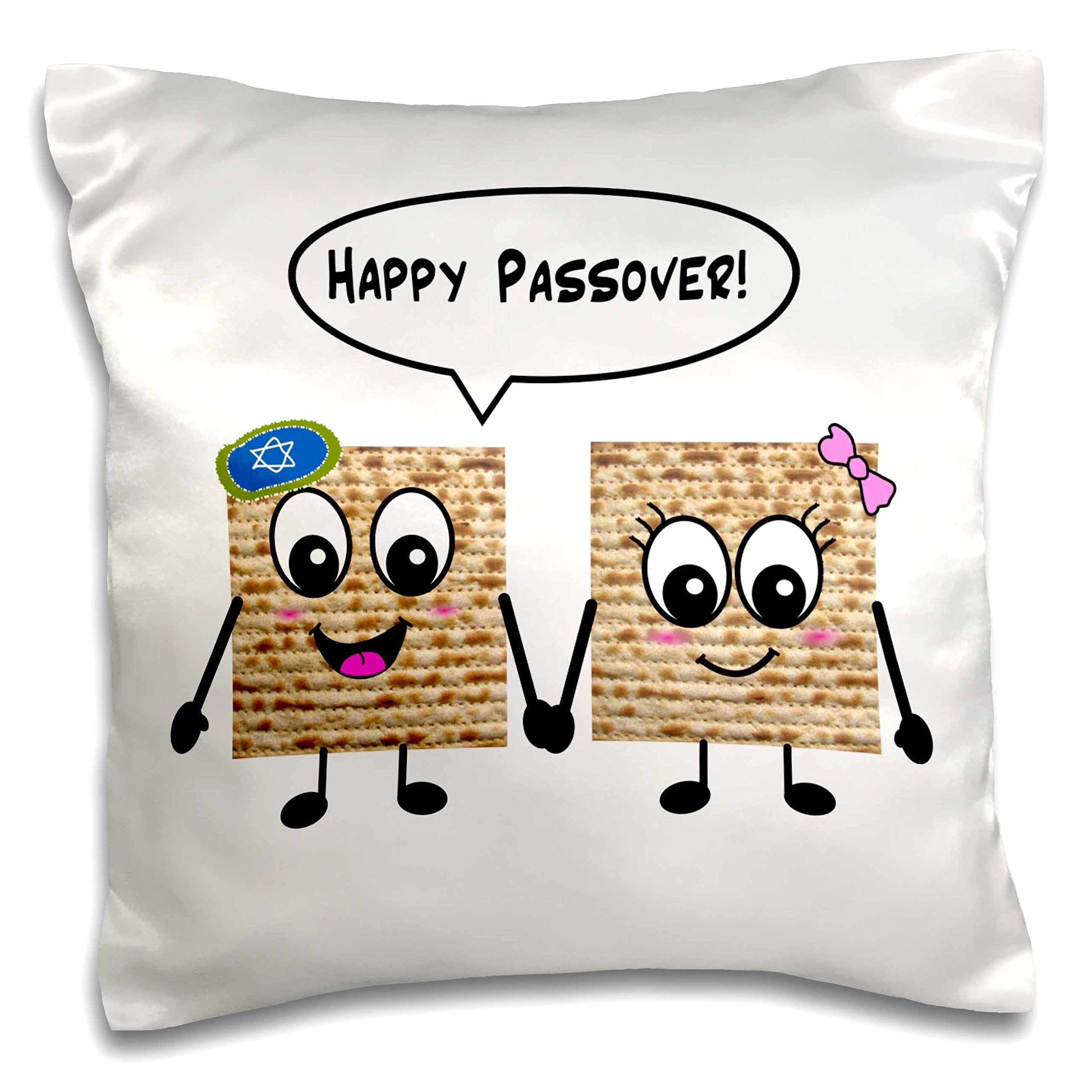 3dRose Happy Passover-Cute Smiley Matzah Cartoon-Happy Smiling Matzot for Pesach-Jewish Pillow Case, 16 by 16 (pc_76636_1)