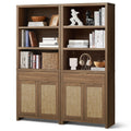 OAKHAM HOME Hampstead Bookcase, Rattan Bookcase with Doors Cabinet and Drawer, 5-Tier Bookshelf, Large Wooden Book Case, Tall Bo