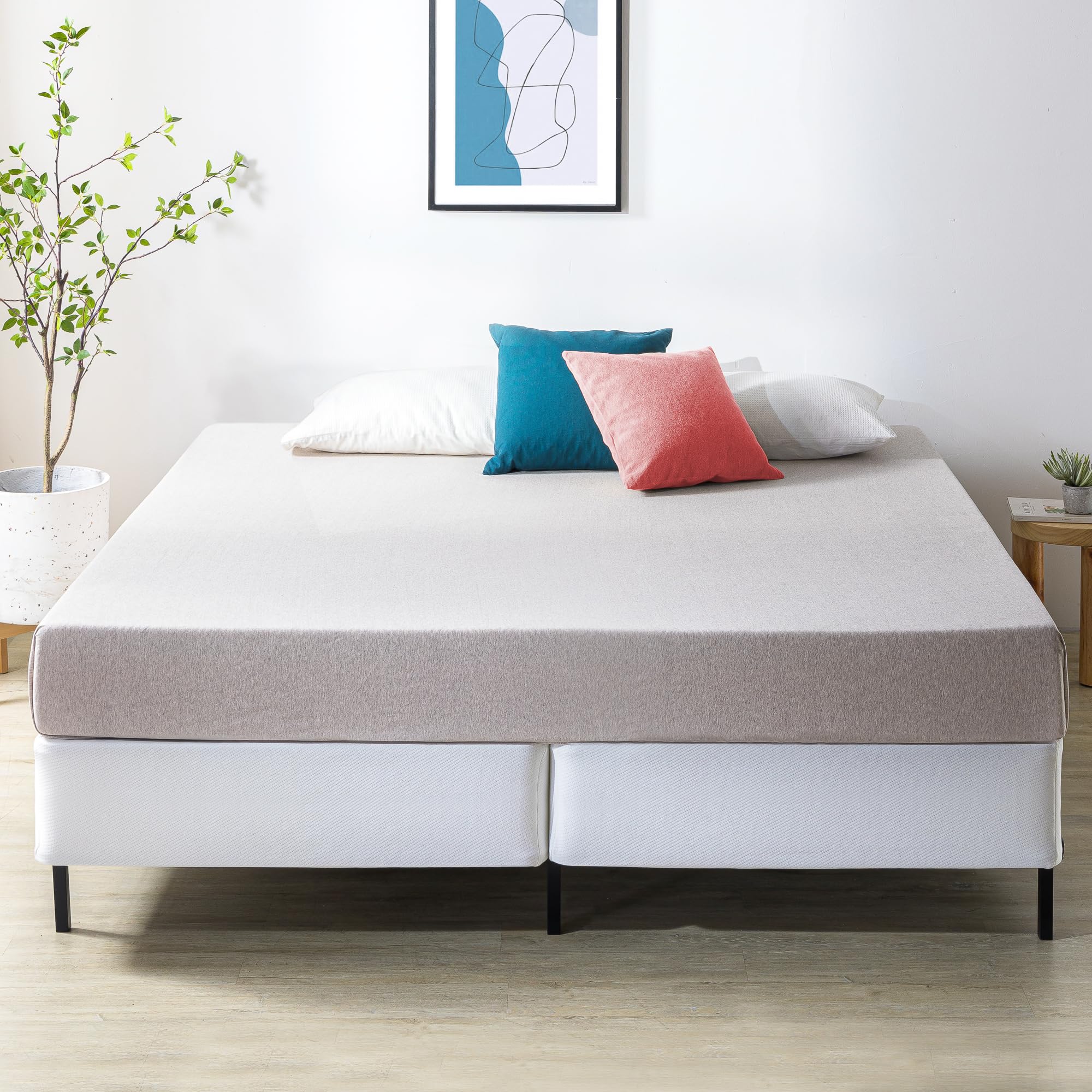 ZINUS No Assembly Metal Box Spring / 9 Inch White Mattress Foundation / Sturdy Metal Structure, Split King, Off-white