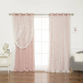 Best Home Fashion Set of 2 Tulle Overlay Star Cut Out Silver Grommet Curtains for Bedroom, Living Room, Kids Room, Sun Blocking 