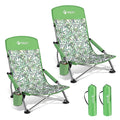 VILLEY Low Beach Chairs for Adults 2 Pack, High Back Folding Chairs, Lightweight and Portable for Outdoor, Camping, Lawn, with C