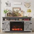 Furmax Farmhouse Fireplace TV Stand for TVs Up to 65 Inch Highboy Entertainment Center with Open Storage and Side Cabinets Rusti