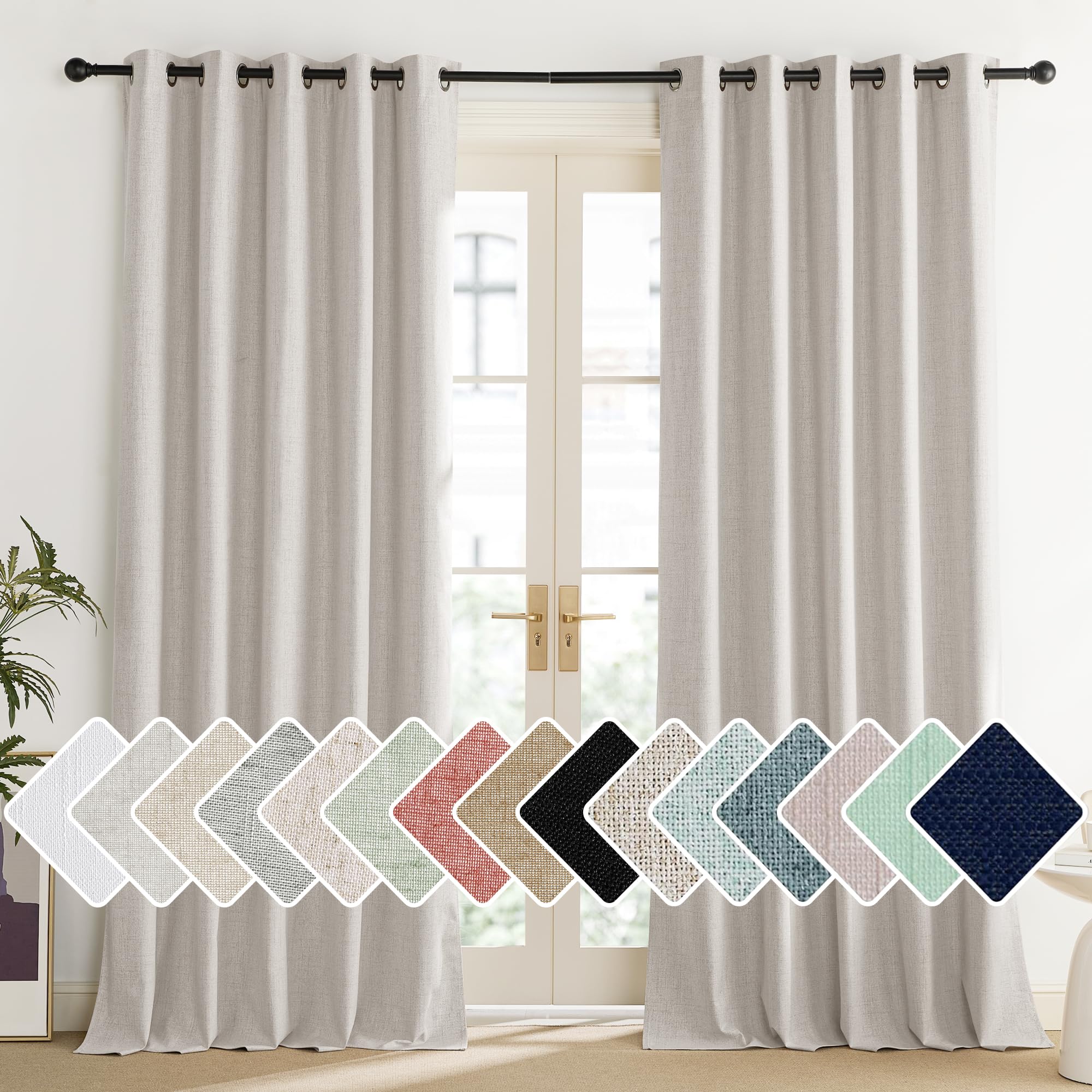 NICETOWN Brich Vintage Open Linen Weave Flax Thermal Curtains, 100% Blackout Curtains 120 Long for Dining Room, Soundproof Windo