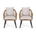 Great Deal Furniture Becky Indoor Wicker Club Chairs with Cushions (Set of 2), Light Brown and Beige