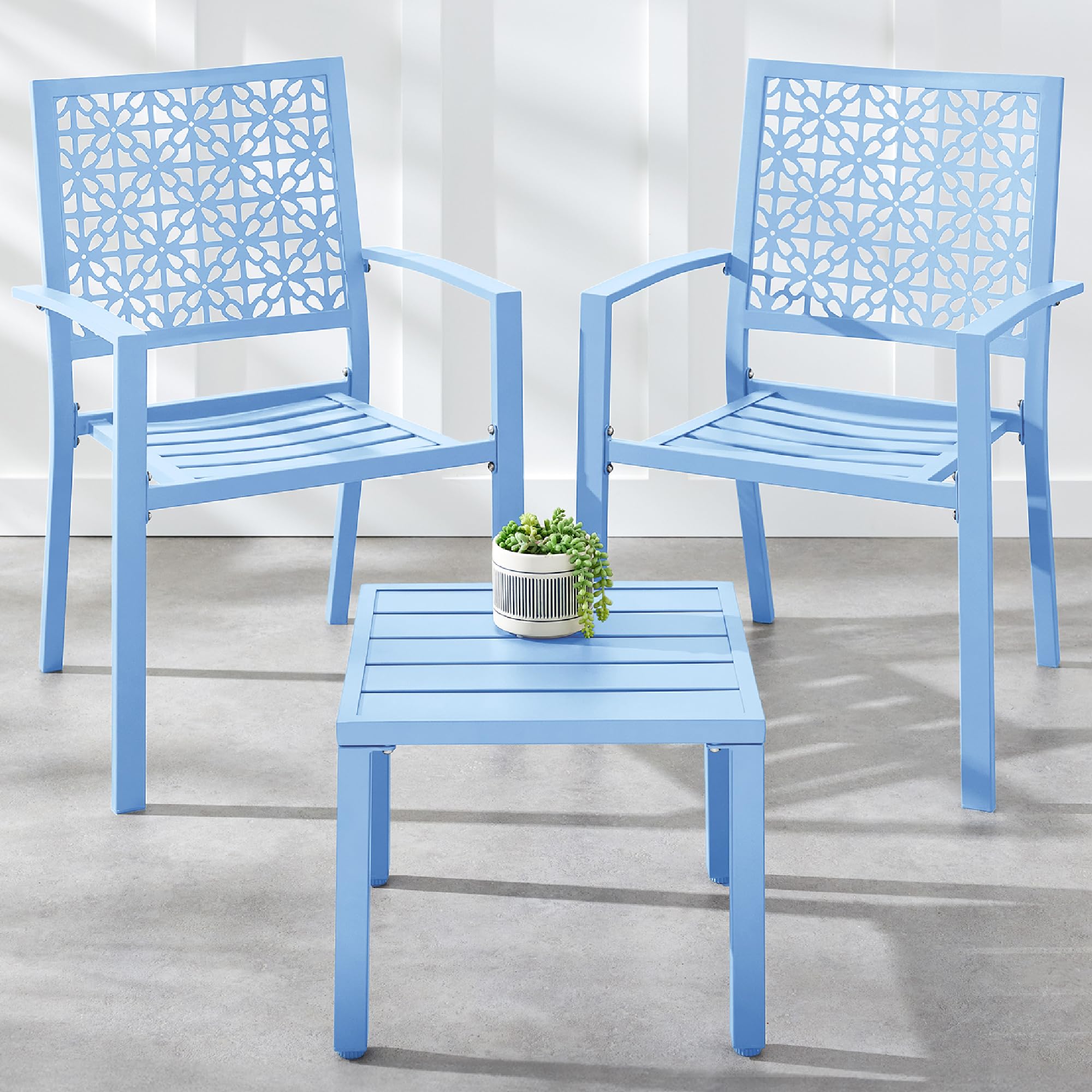 Best Choice Products 3-Piece Outdoor Bistro Set, Stackable Modern Steel Furniture for Porch, Garden w/ 2 Chairs, Table, Geometri