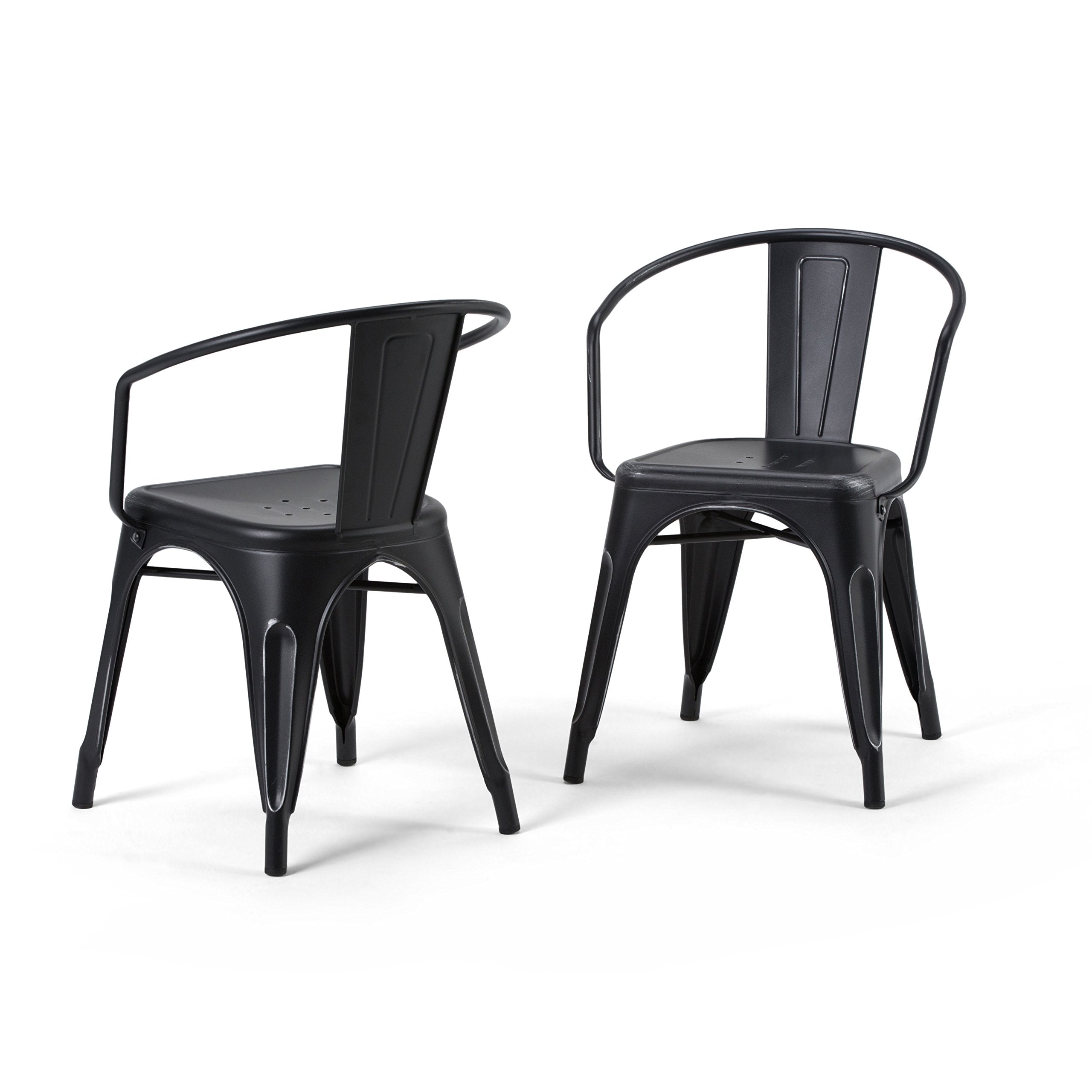 SIMPLIHOME Larkin Dining Arm Chair Set in Distressed Black, Silver, 20.1W x 20.1D x 28.2H, Industrial Metal Chairs for Dining Ro