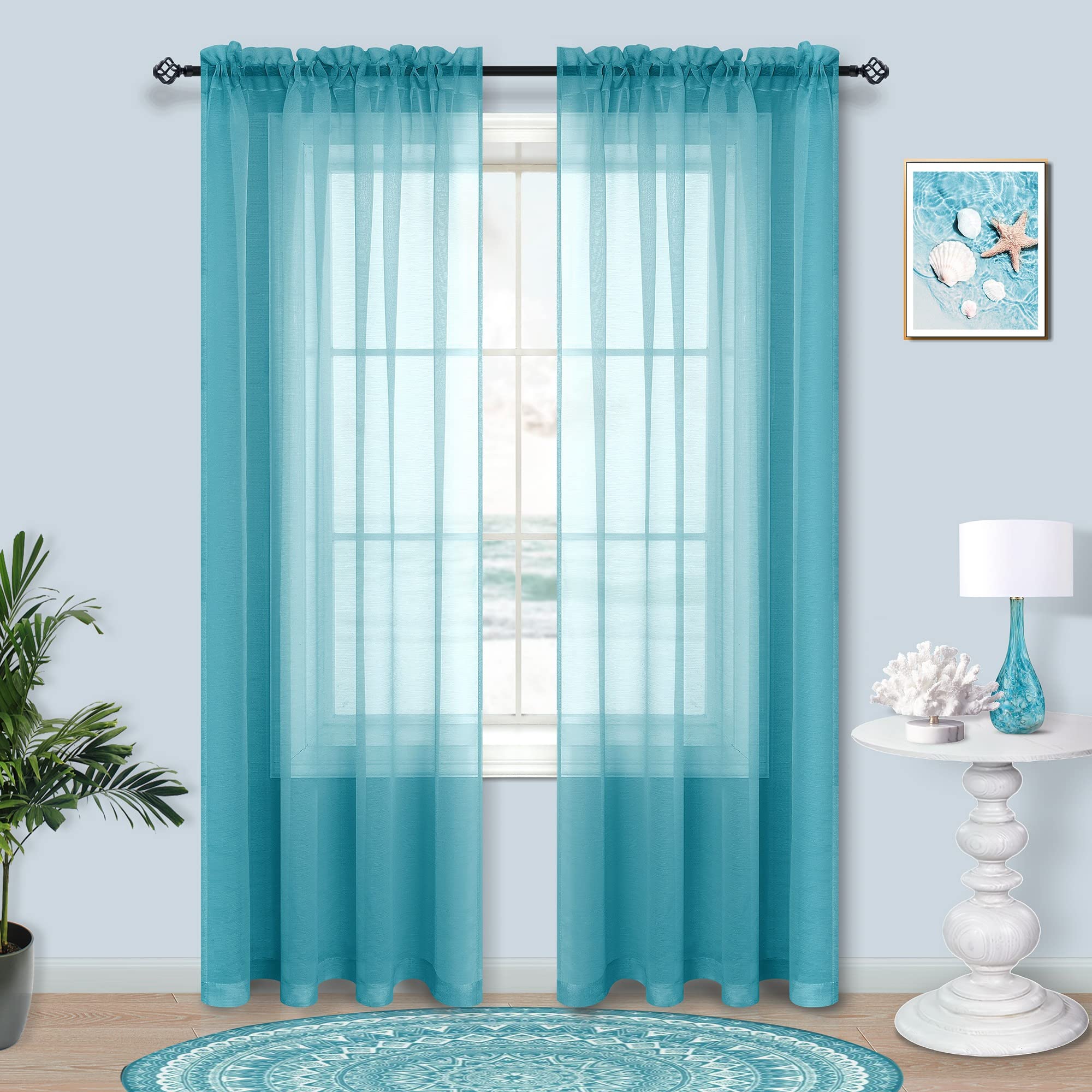 Teal Curtains 84 Inch Length for Living Room 2 Panel Sets Rod Pocket Window Sheer Curtains for Bedroom 52x84 Inches Long