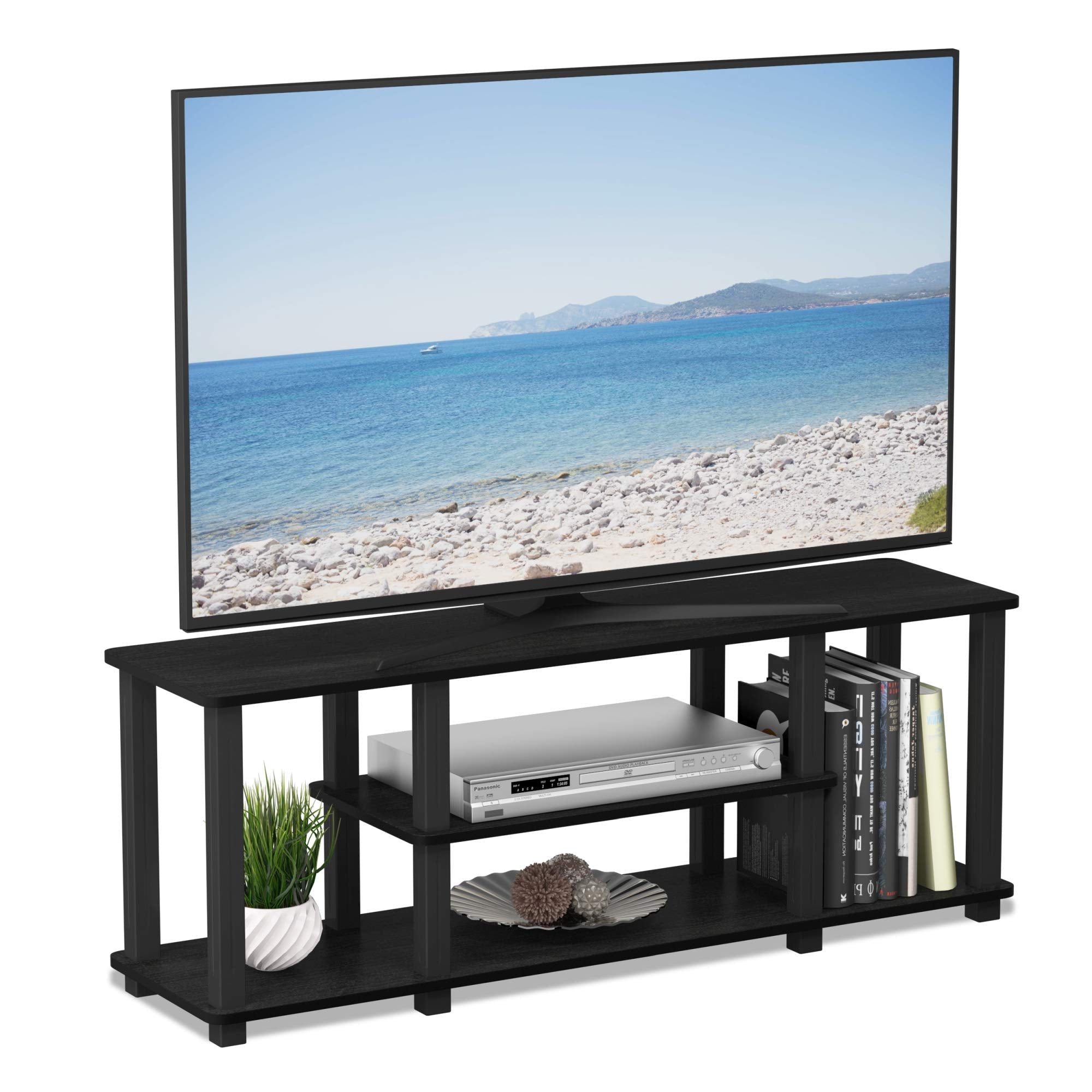 Furinno 20 Pounds Turn-N-Tube No Tools 3D 3-Tier Entertainment TV Stand up to 50 inch TV, Square Tubes, Americano/Black