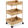 Best Choice Products 3-Tier Water Hyacinth Rolling Nursery Caddy w/Wheels, Utility Cart, Storage Organization for Bathroom, Craf