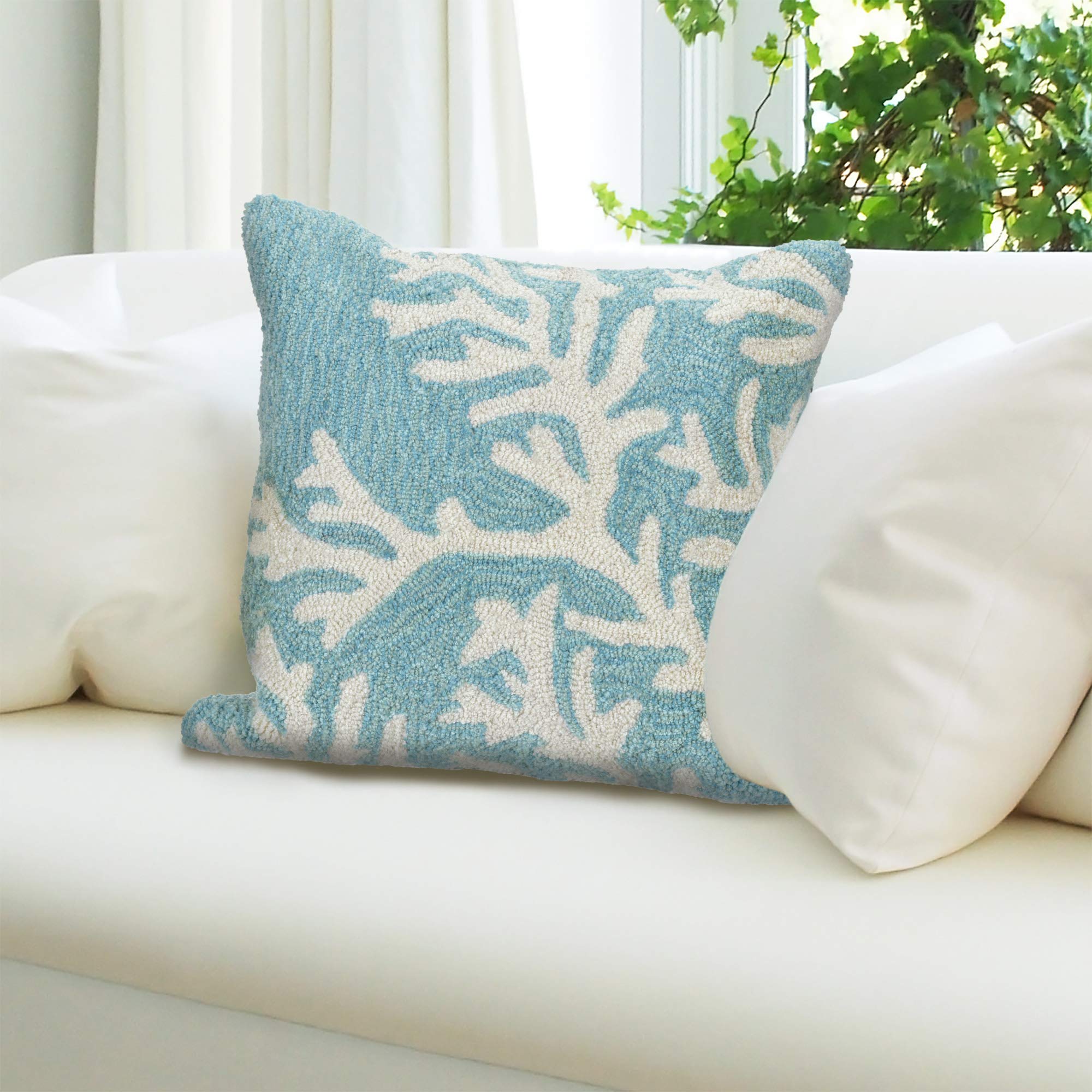Liora Manne Frontporch Indoor/Outdoor Pillow, 18 Square, Coral Aqua