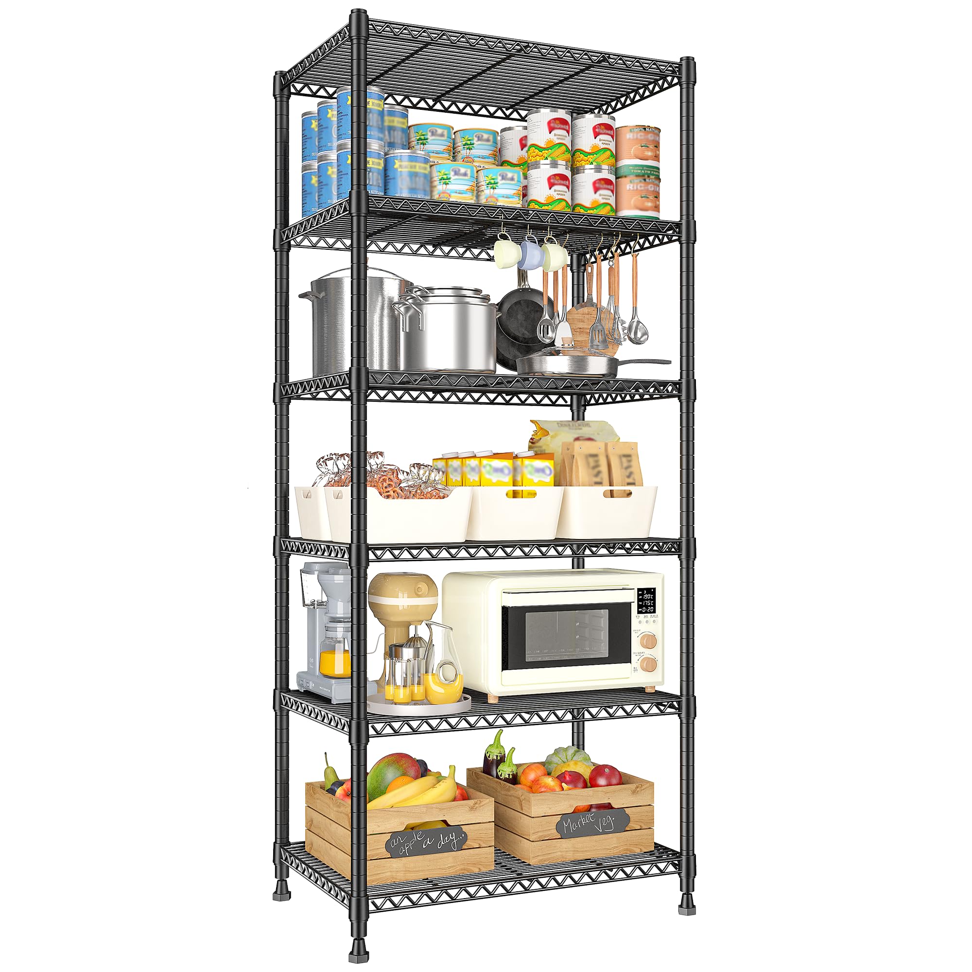 REIBII 72H Wire Shelving, 6 Tier Metal Shelving Units and Storage Shelves, Adjustable Garage Shelving for Storage Heavy Duty She