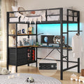 DICTAC Twin Metal Loft Bed with L-Shaped Desk, LED Lights,Charging Station LED Loft Bed Frame Twin Size with 3 Storage Shelves a