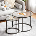 aboxoo Gold Nesting Coffee Table Set of 2, Small Glass Round Nesting Tables for Living Room Bedroom, Accent Tea Table with Black