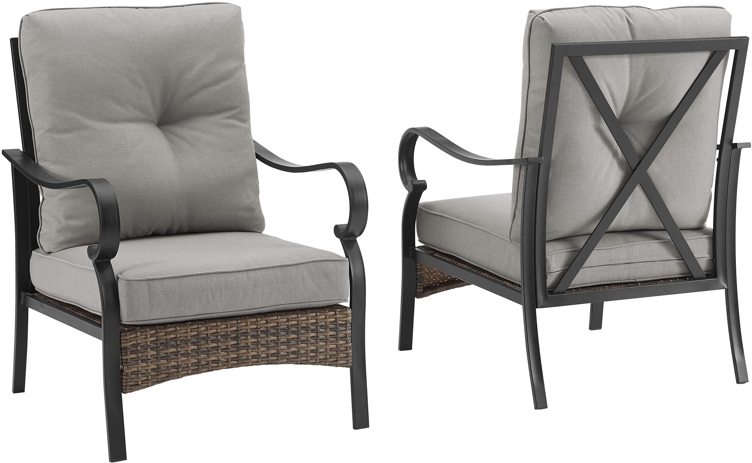 Crosley Furniture Dahlia 2-Piece Outdoor Chair Set, Patio Chairs for Conversation, Porch, Deck, Balcony, Matte Black with Taupe 