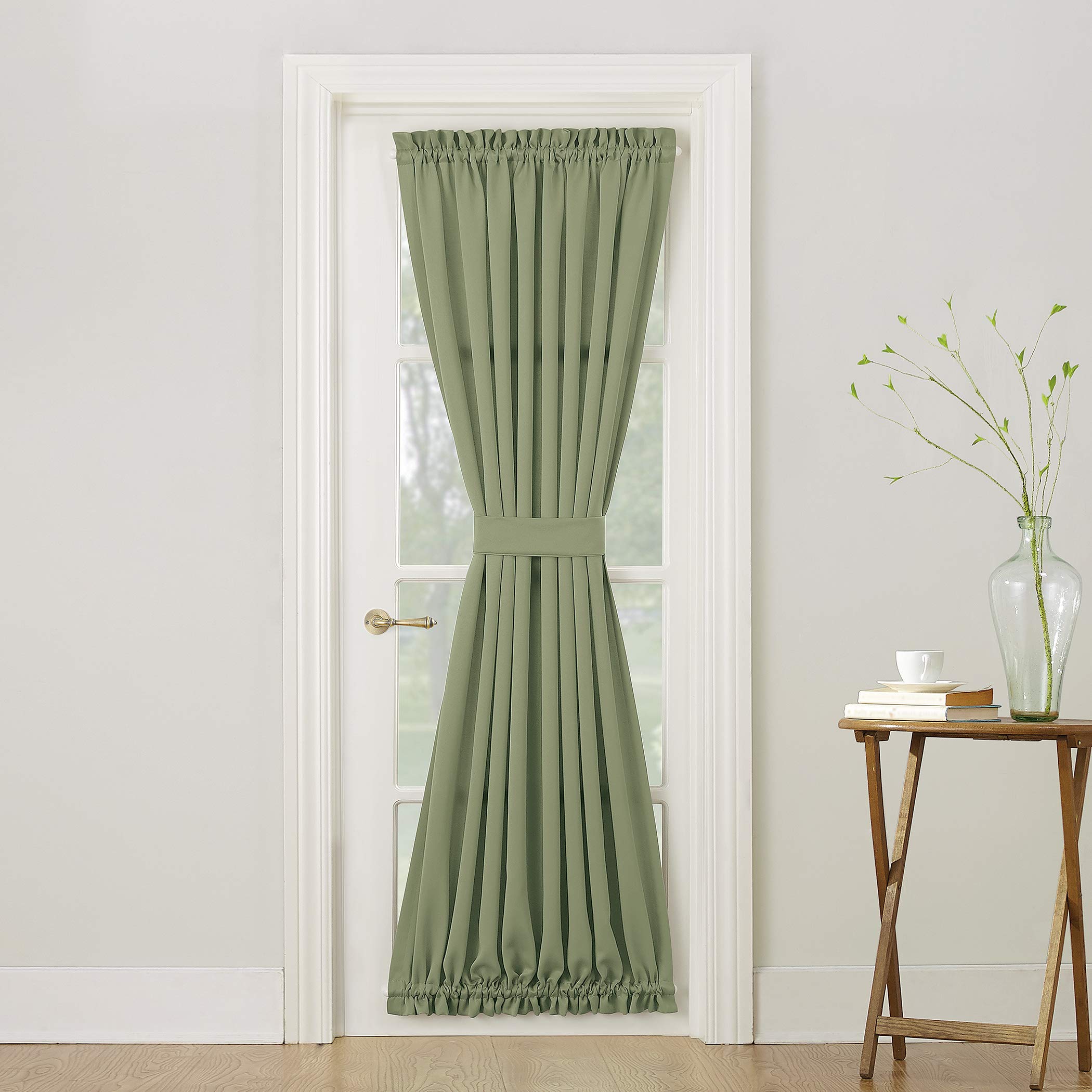 Sun Zero Barrow Energy Efficient Rod Pocket Door Curtain Panel, 54 x 72, Sage Green