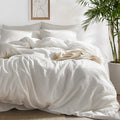 Bedsure 100% Washed Cotton Duvet Cover King Size - Warm Sand Minimalist Duvet Cover Set Linen Like - 3 Pieces Plain Simple Cotto
