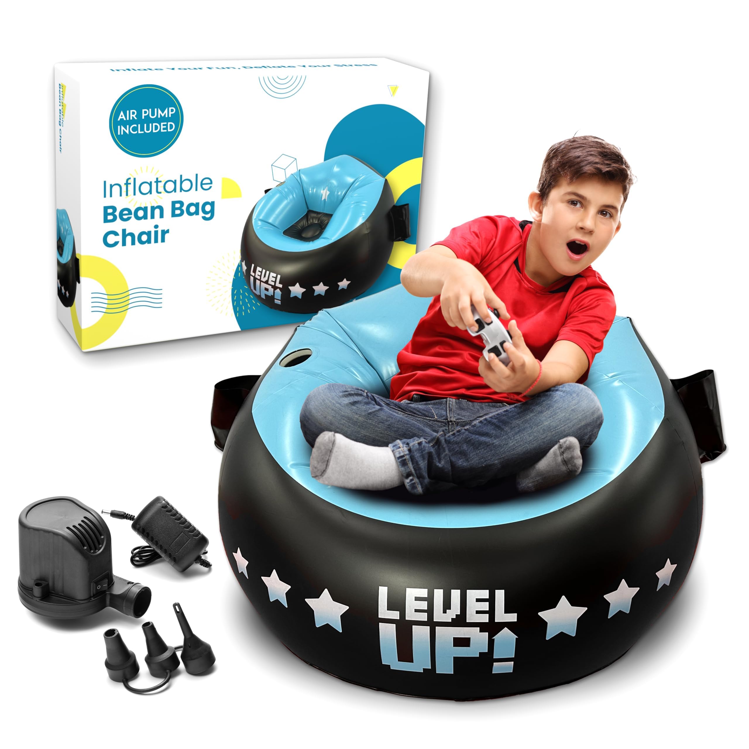 Qadory Inflatable Gaming Chair for Kids- Air Pump Included 2-in-1, Gaming Bean Bag Chair- Kids Gaming Chair- Bean Bag Chairs for