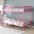 DHP Dusty Metal Bunk Bed Frame for Kids, Teens, and Adults, With Angled Ladder, High Full Length Guardrail, Smooth Rounded Edges