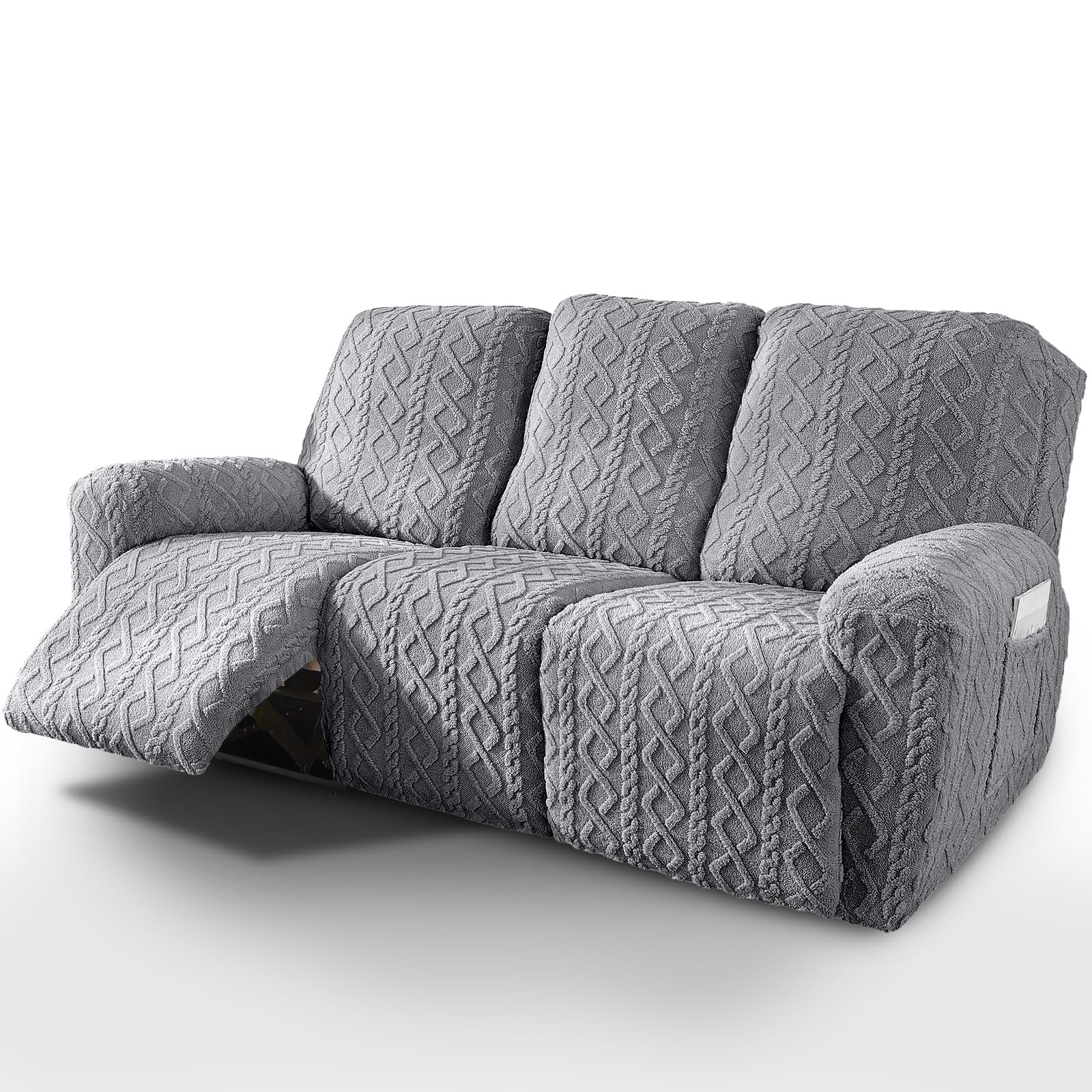 vctops 8 Pieces Geometric Jacquard Plush Recliner Sofa Covers Soft Fuzzy Fluffy 3 Seats Couch Cover Anti-Slip Sofa Slipcover Fur
