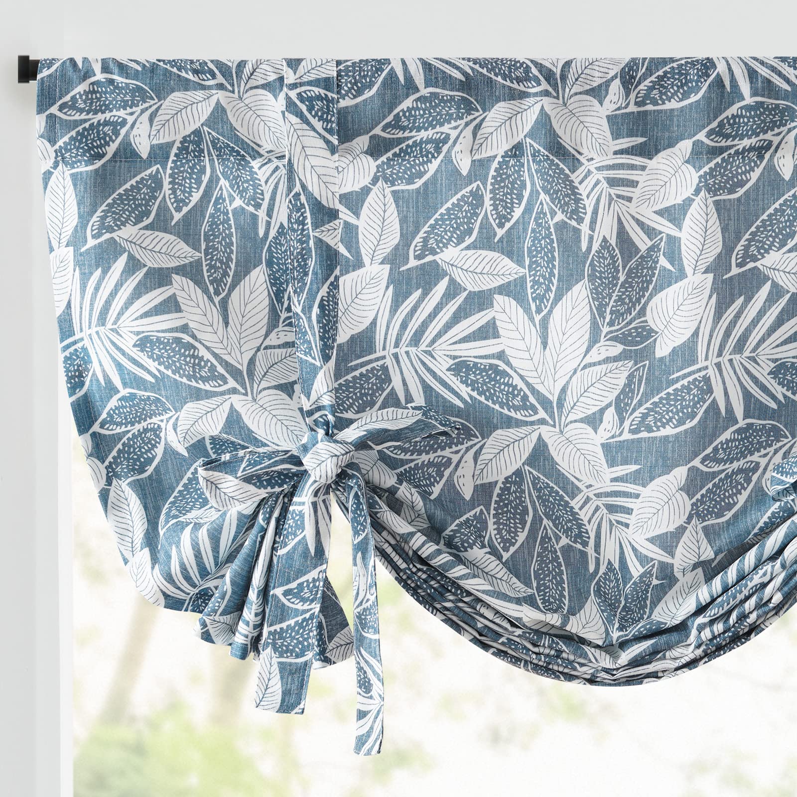 jinchan Tie Up Valance Curtain Leaf Printed Linen for Windows Adjustable Valance 54 Inch Farmhouse Window Treatment for Kitchen 