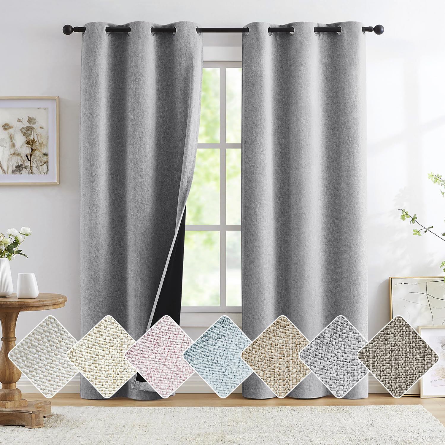 Total Blackout Natural Linen Bedroom Curtains Panels Casual Farmhouse Burlap Texture 100 Room Darkening Window Treatment Set Ene