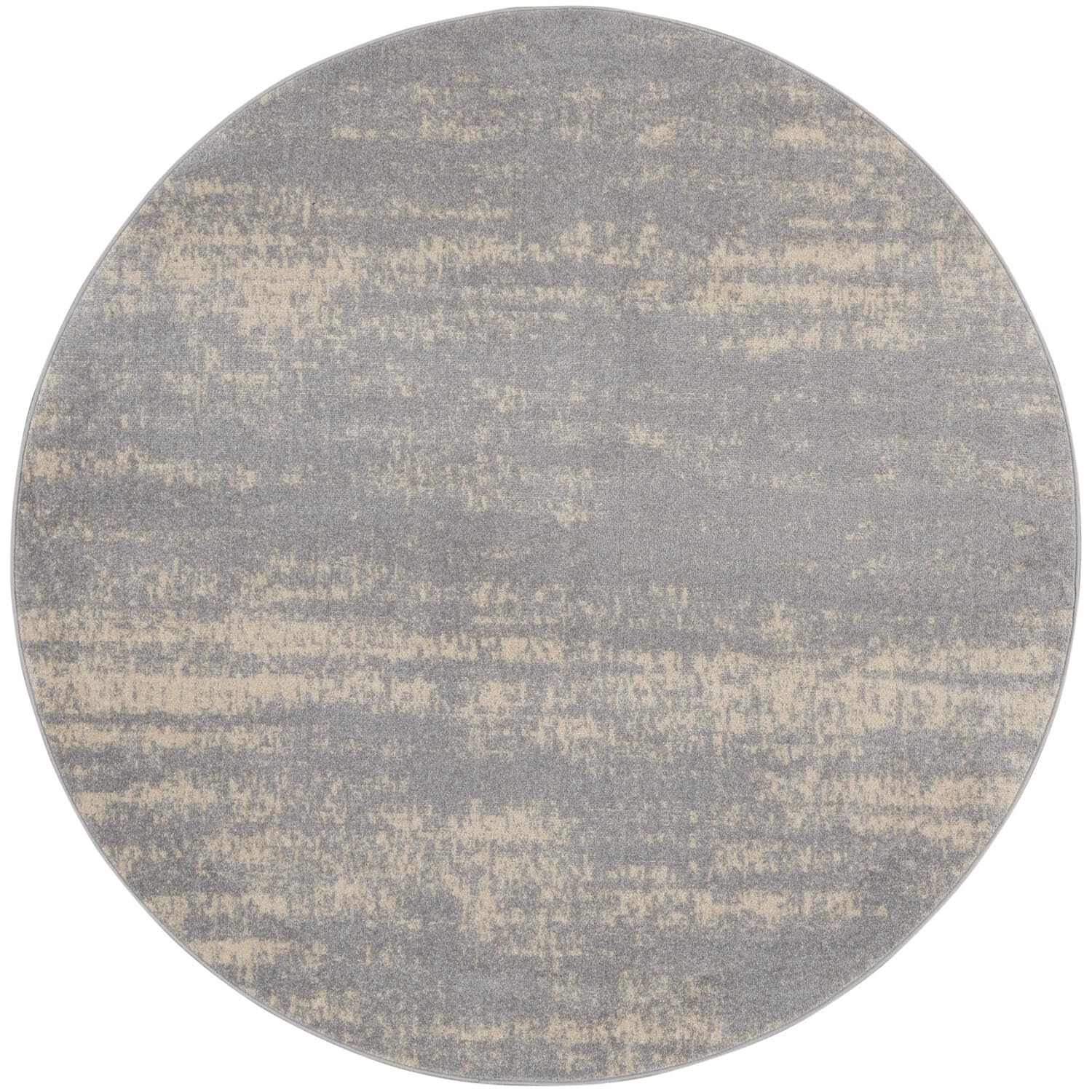 Nourison Essentials Indoor/Outdoor Solid Abstract Grey/Beige 4 x Round Area Rug, Easy Cleaning, Non Shedding, Bed Room, Living 
