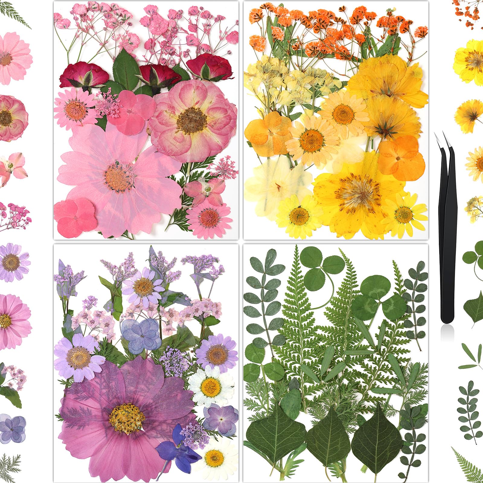 85Pcs Colorful Pressed Flowers for Crafts, Natural Dried Flowers for Crafts Real Dried Pressed Flowers Dry Leaves for Resin, DIY