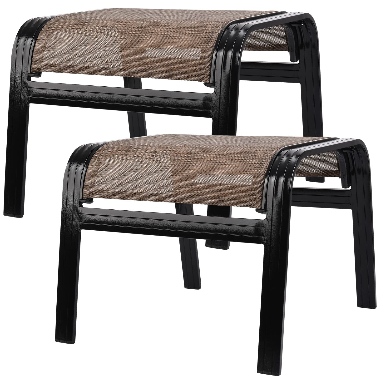 Deguifei Patio Ottoman Outdoor Footstools Assembled Aluminum Footrest Small Seat for Balcony,Backyard 2 Pack Brown