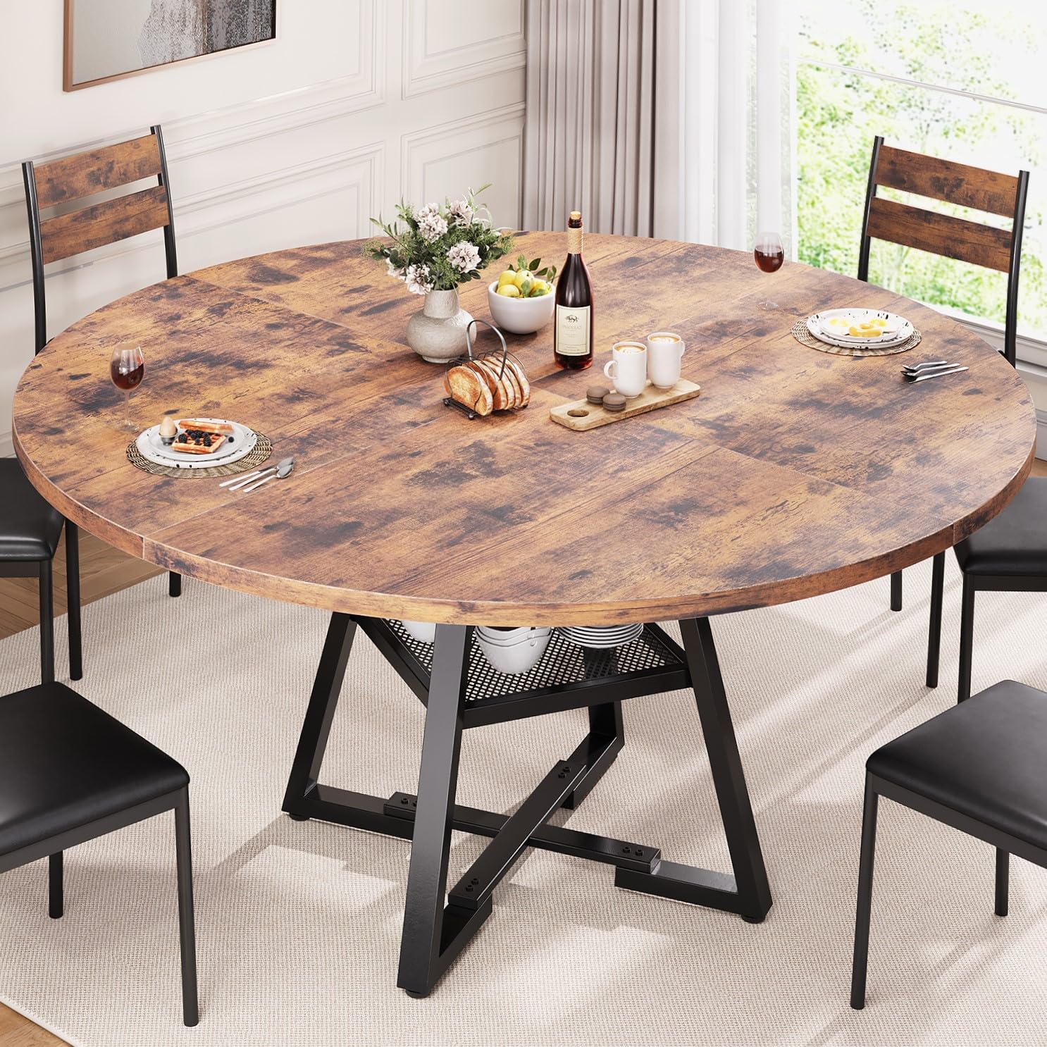 Jocoevol 51 Round Dining Table for 6,Kitchen Dining Room Circle Dinner Pedestal Table,Space Saving Wood Kitchen & Dining Room 