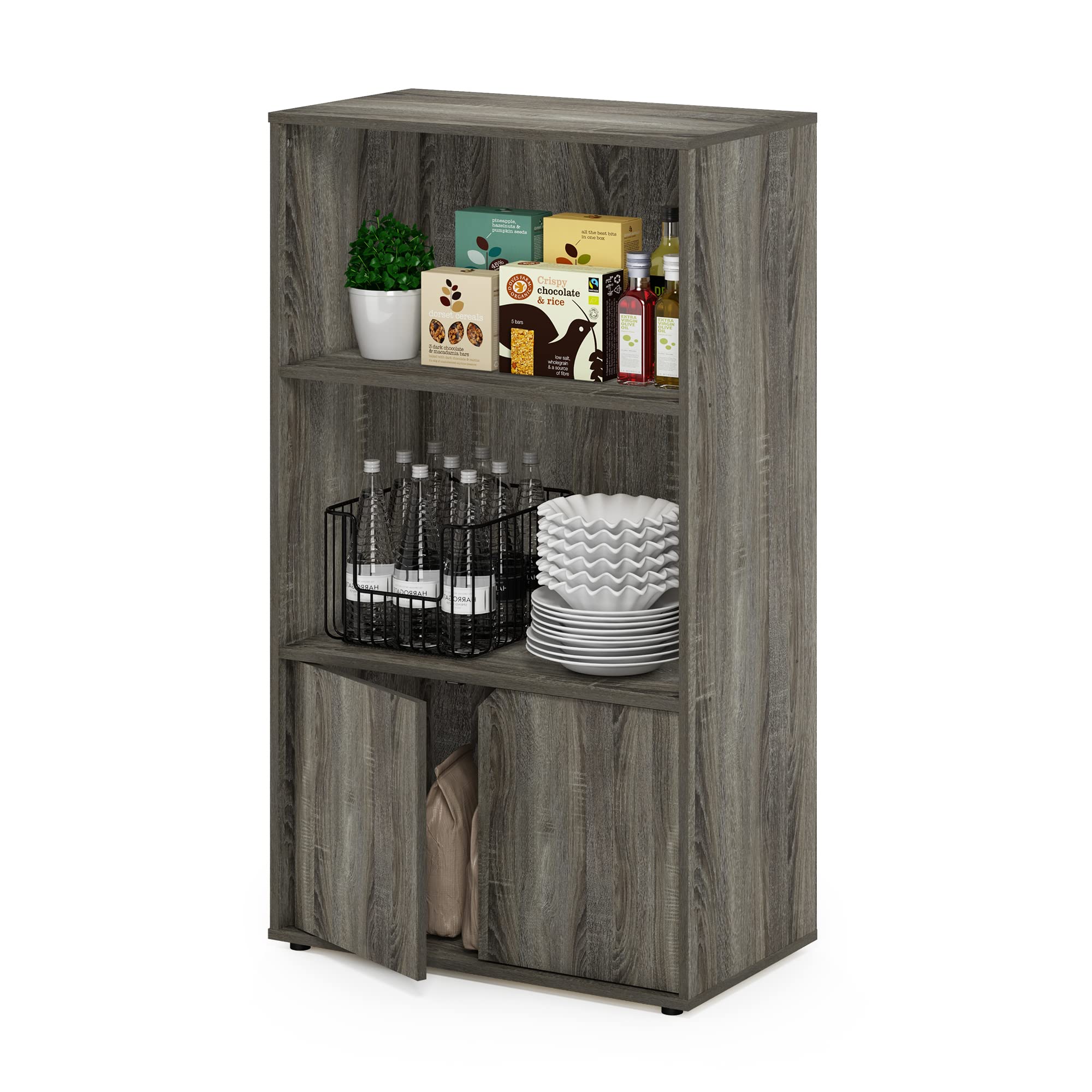 Furinno Jaya Kitchen Storage Shelf with Cabinet, French Oak Grey