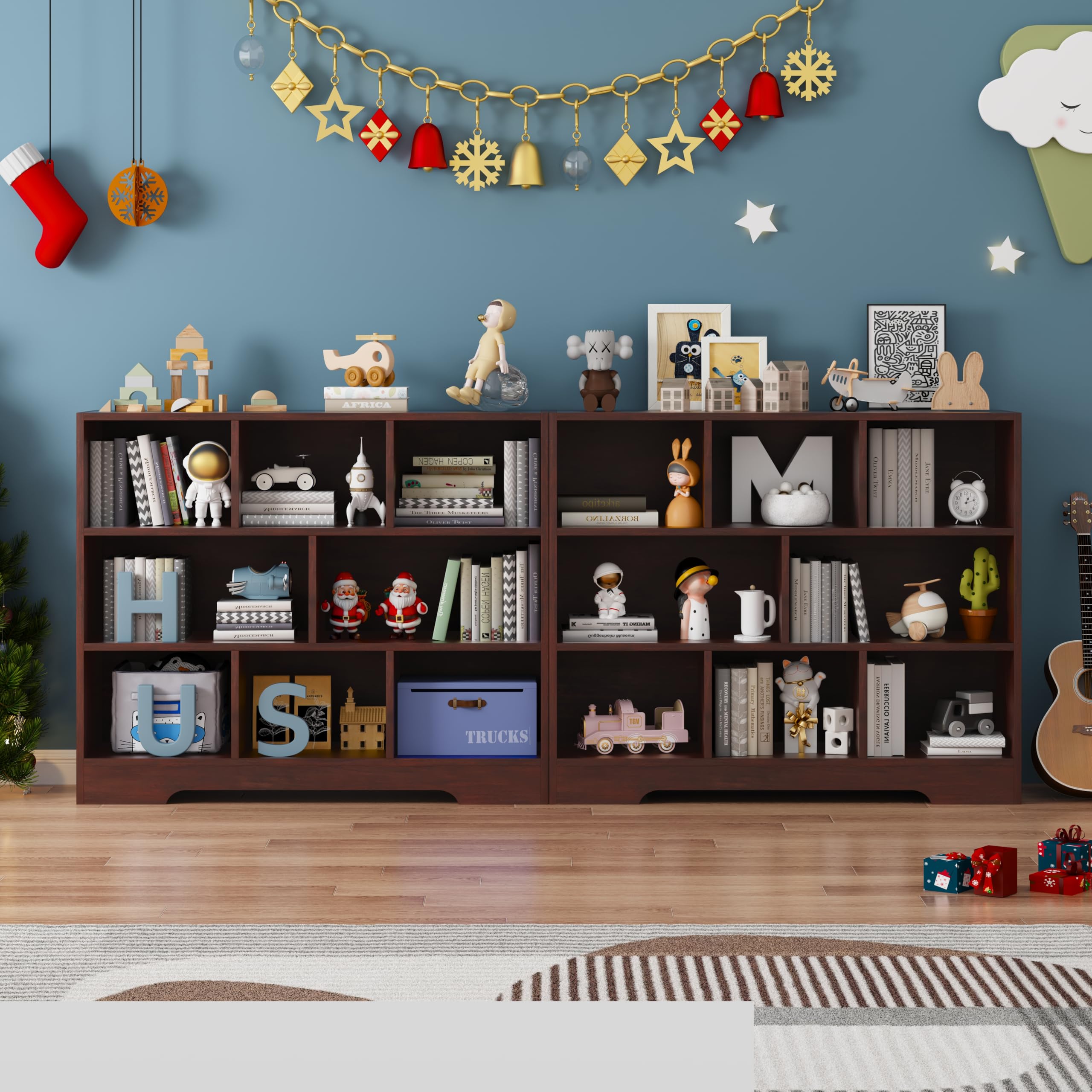 HDDDZSW Book Shelf Set of 2, 8 Cubes Storage Organizer, 3-Tier Open Shelf Wooden Bookcase, Freestanding Cherry Bookshelf Cube Sh