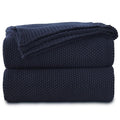 Longhui bedding Dark Navy Blue Cotton Cable Knit Throw Blanket for Couch Sofa Bed, Lightweight Home Decorative Throws, Bonus Lau