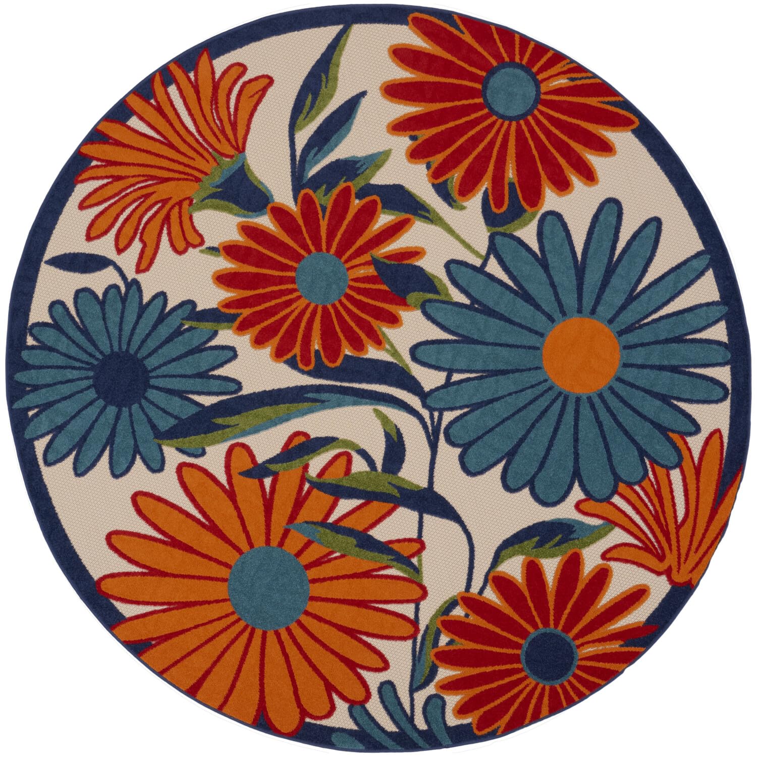 Nourison Aloha Indoor/Outdoor Multicolor 710    x Round Area Rug, Easy Cleaning, Non-Shedding, Bed Room, Living Room, Dining Roo