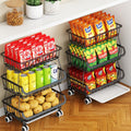 3-Tier Rolling Pantry Cart with Wheels, Stackable Wire Storage Floor Organizer for Kitchen Pantry Snack Shelves, Fruit Basket St