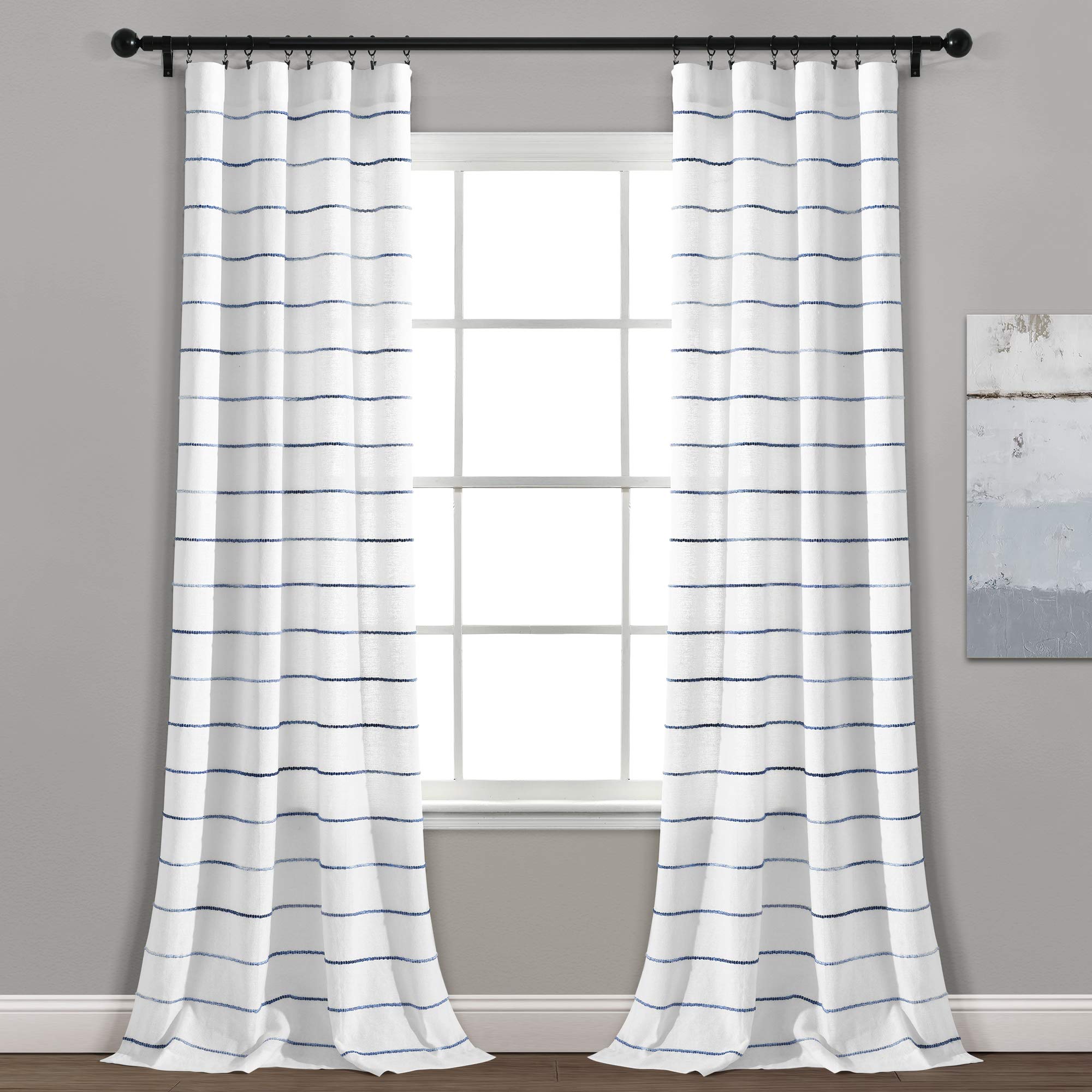 Lush Decor Ombre Stripe Yarn Dyed Cotton Window Curtain Panel Pair, 108 Long x 40 Wide, Navy