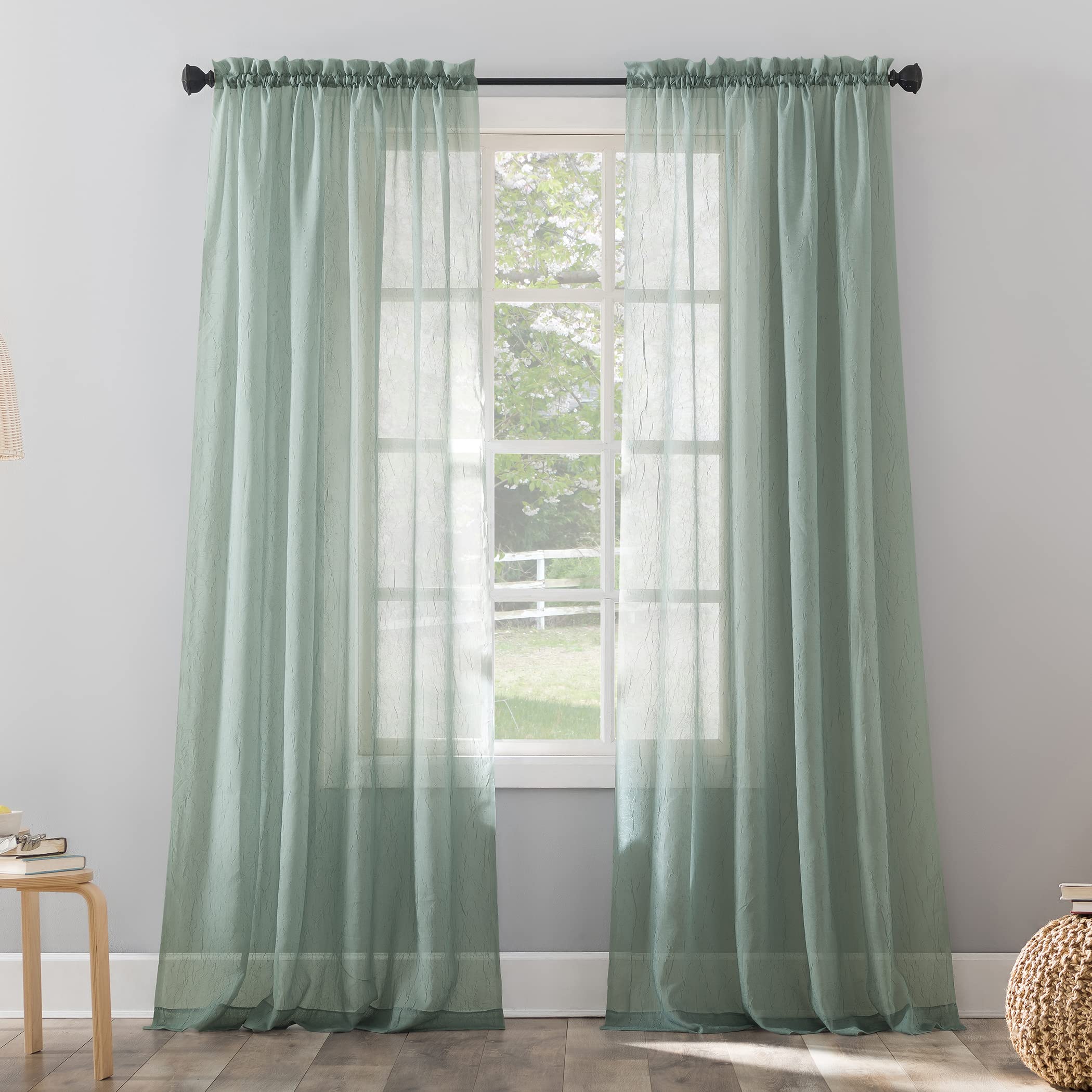 No. 918 Erica Crushed Sheer Voile Rod Pocket Curtain Panel, 51 x 95, Mineral Blue