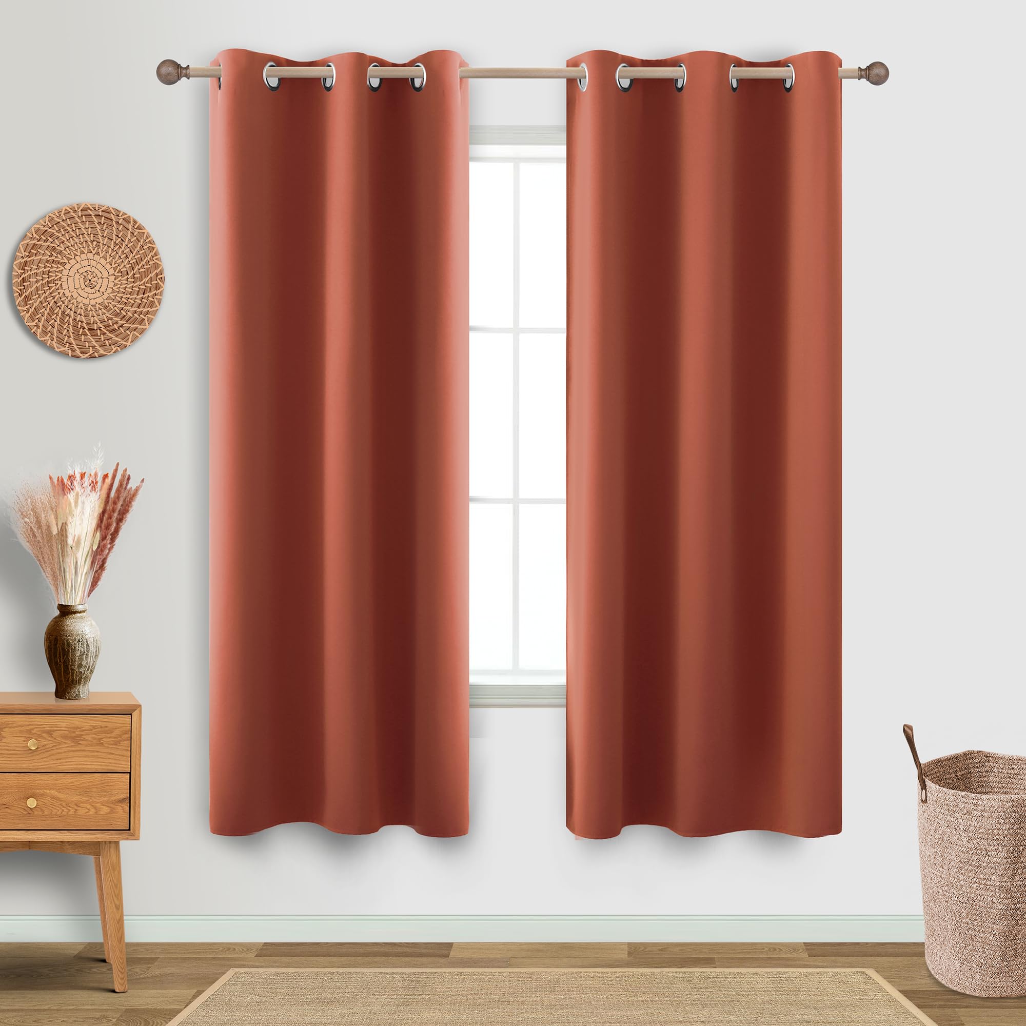 Dusty Burnt Orange Curtains 63 Inch Length for Bedroom 2 Panels Set Blackout Grommet Mid Century Modern Thermal Insulated 70s Cu