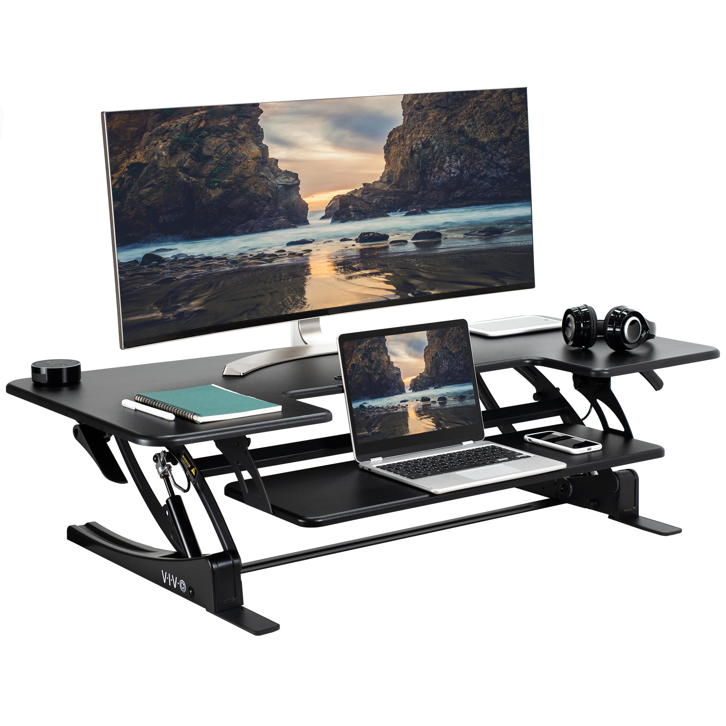VIVO 48 inch Height Adjustable Large Stand Up Desk Converter, V Series, Quick Sit to Stand Tabletop Dual Monitor Riser Workstati