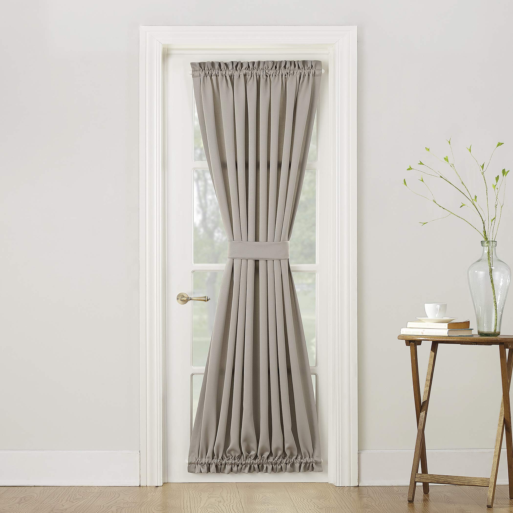 Sun Zero Barrow Energy Efficient Rod Pocket Door Curtain Panel, 54 x 72, Stone