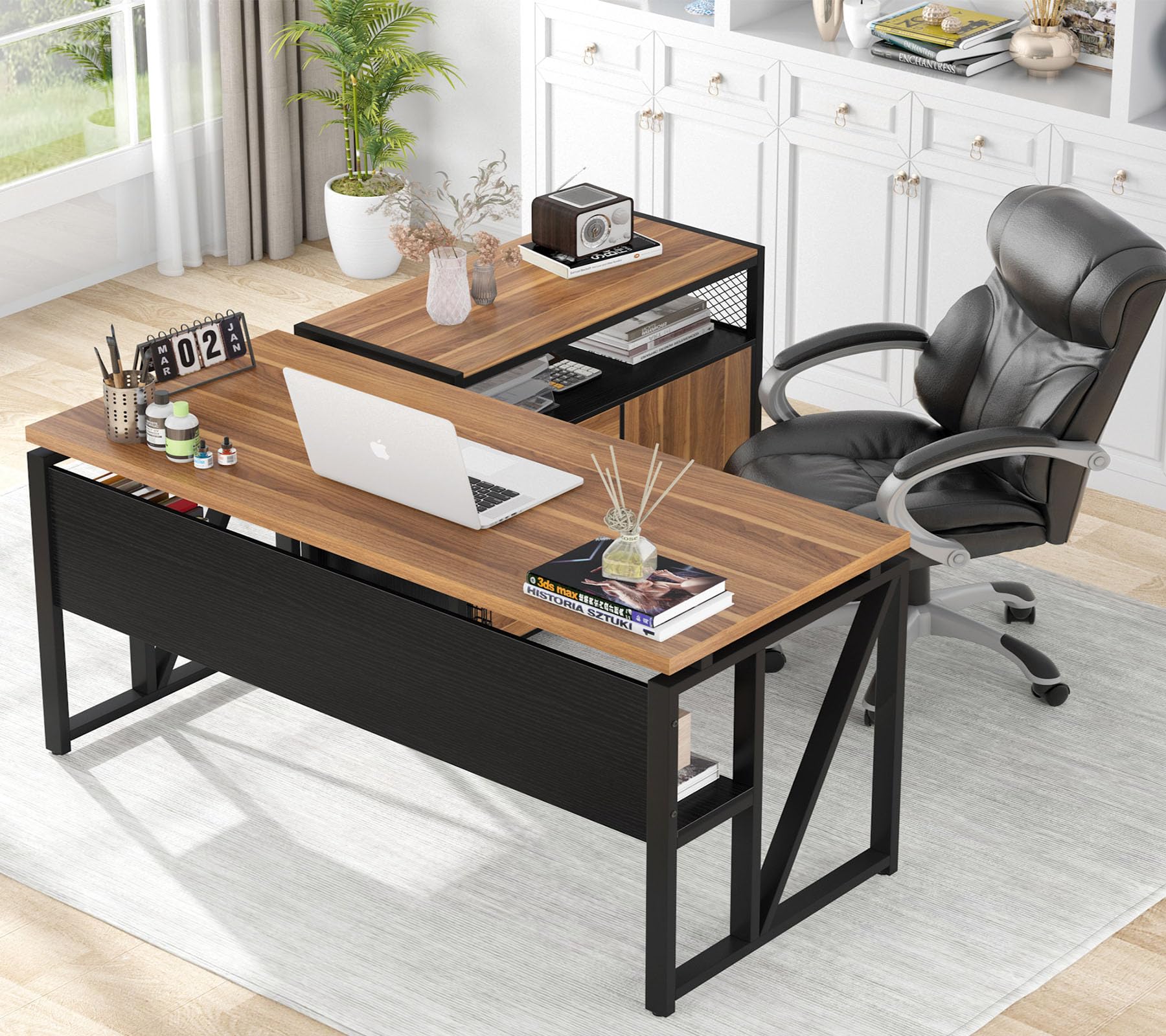 Tribesigns 55-inch L Shaped Desk with Drawer Cabinet, Executive Computer Desk and lateral File Cabinet, 2 Piece Home Office Furn
