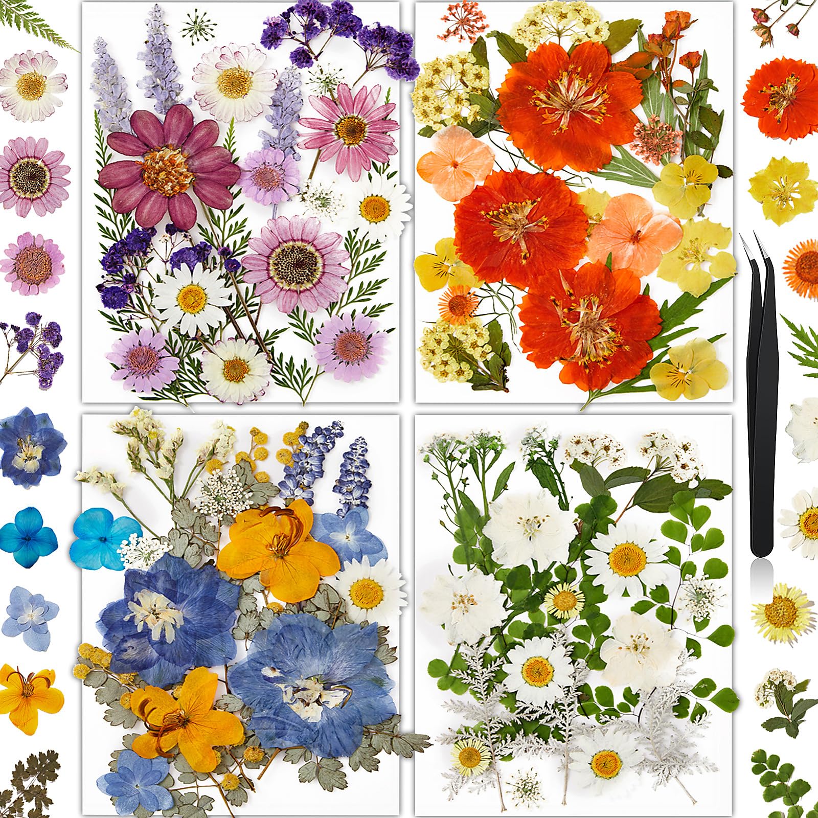 85Pcs Pressed Flowers for Crafts, Colorful Dried Flowers for Crafts Real Natural Dried Pressed Flowers Dry Leaves Bulk for Resin